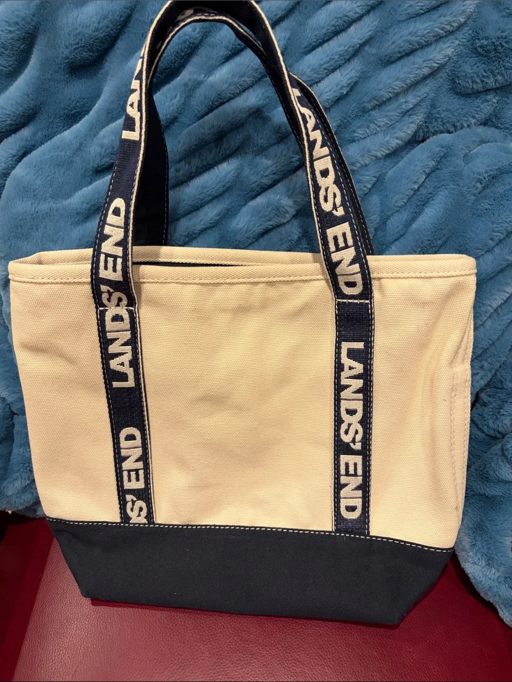 Lands’ End tote medium zip top navy new without tag canvas